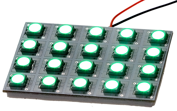 PCB-52*35-20SMD-G-12V, свето диод для авто зелен 5*4 диодов 5переходн