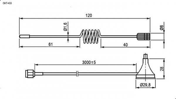 Антенна GSM GKT-433-3B3 (3m RG174) SMA P