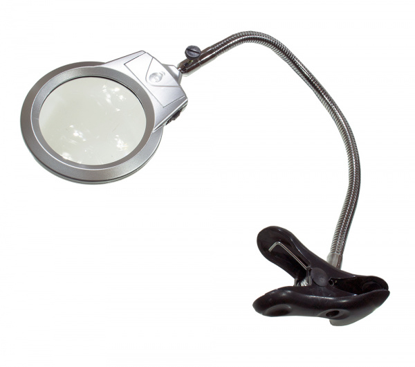 MG15122-1A, лупа настольная с прищепкой, 2 LED,d=85.00 мм, 2.50х, 5.00x