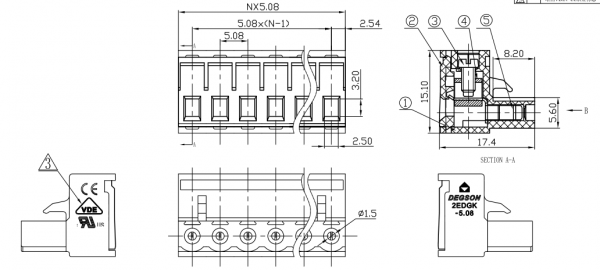 Клеммник 2EDGK-5.08-05P-14-00A(H) DEGSON
