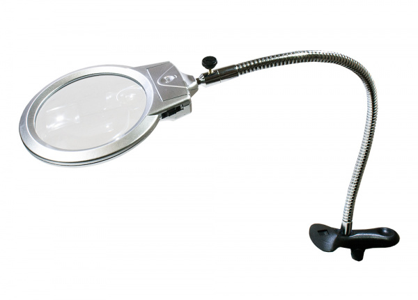MG15122-1C, лупа настольная с прищепкой, 2 LED, d=130.00 мм,2.50х,5.00х