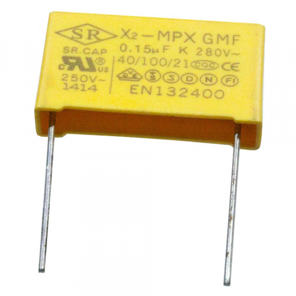 МКР 0.15мкФ 280VAC, Class X2  10% конденсатор 25x5x14 шаг 15мм