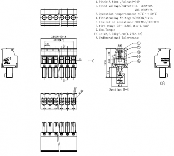 Клеммник 15EDGKB-3.81-08P-14-100A(H) DEGSON