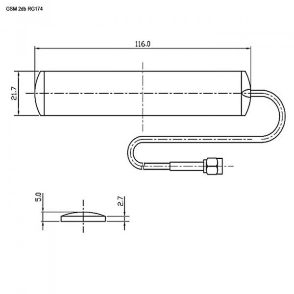 Антенна GSM 2db RG174 3m SMA-P